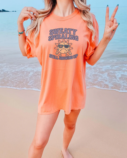 Sweaty Spiraling Tee – Still Showing Up Somehow